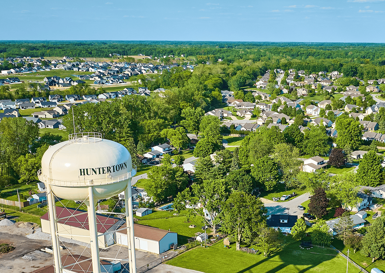 Aerial view of Huntertown movers highlighting MovePro moving service coverage