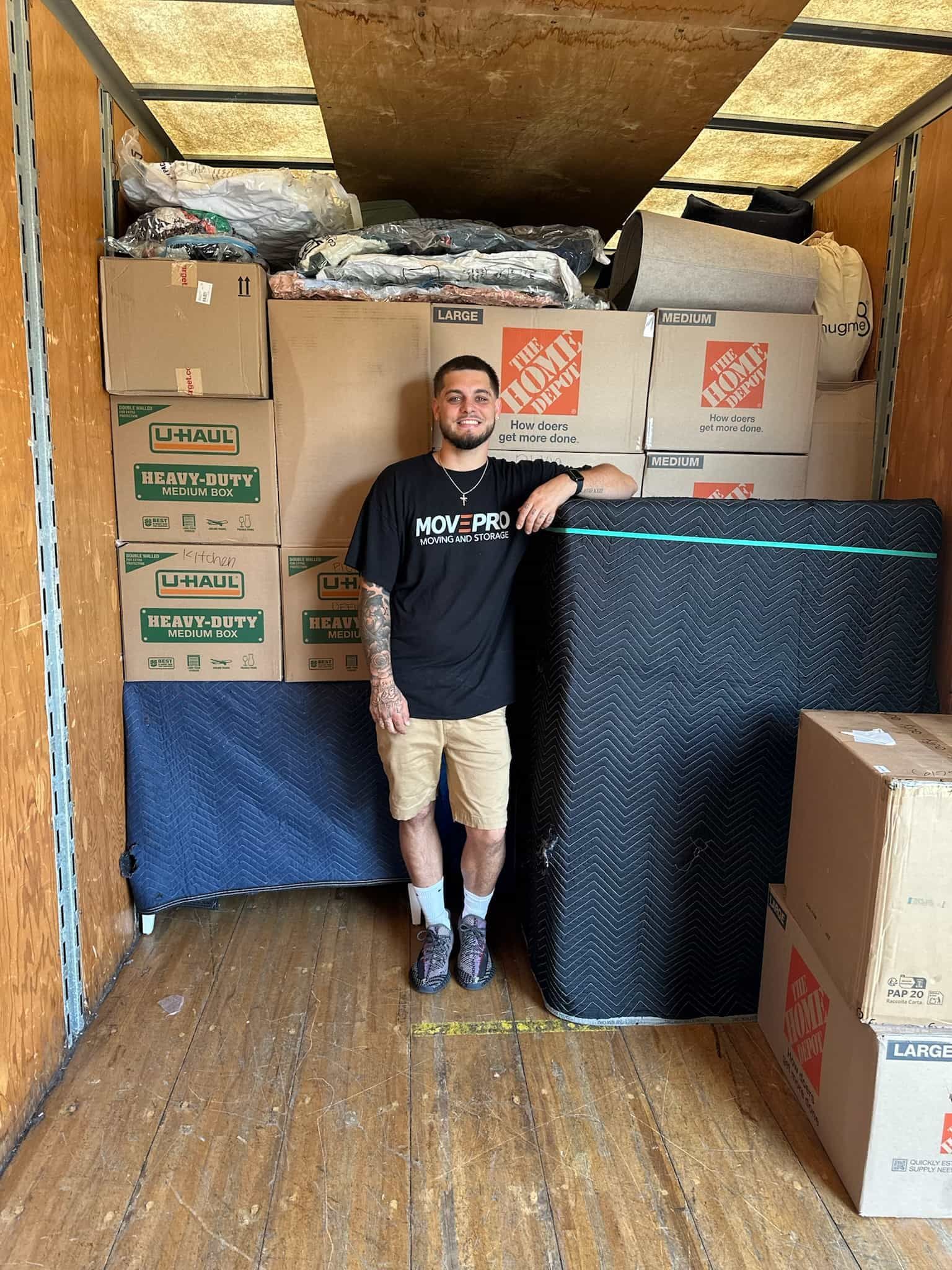 Packed moving boxes inside MovePro truck ready for delivery in Northeast Indiana