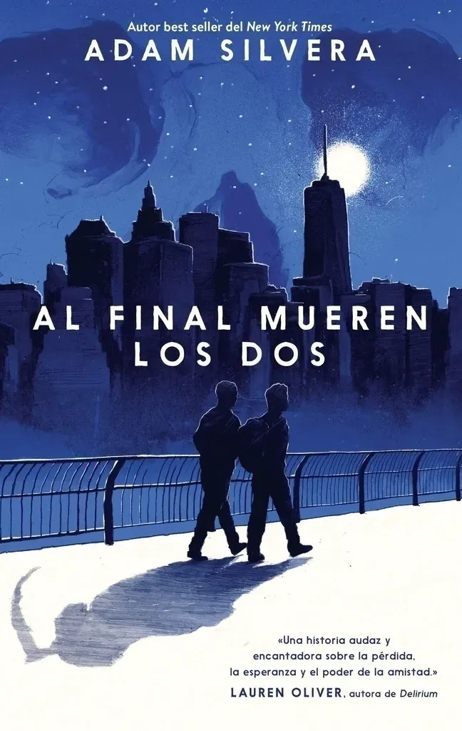 Portada de libro con la silueta de una pareja en la nieve frente al horizonte de una ciudad iluminada por la luna, titulado