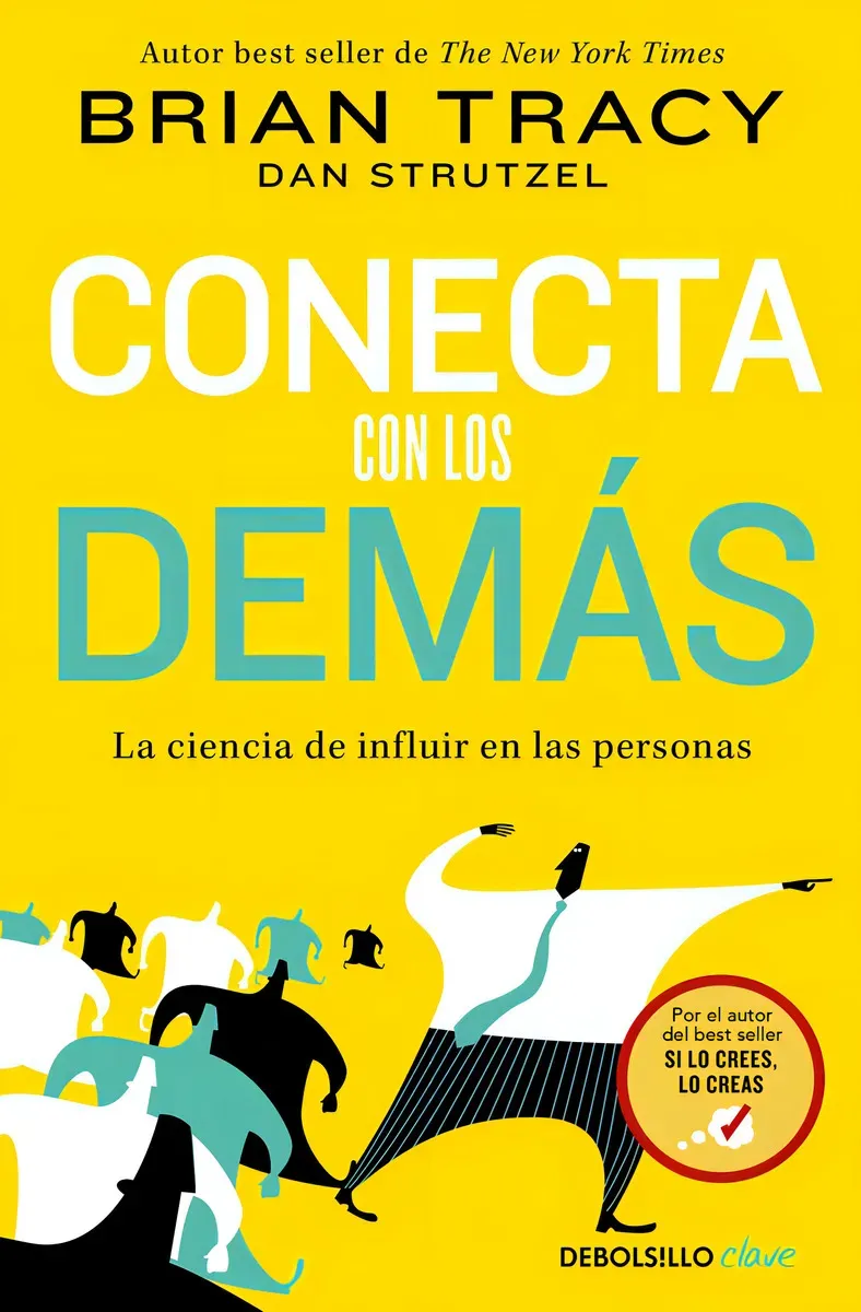 Portada amarilla del libro “Conecta con los demás” de Brian Tracy y Dan Strutzel, con siluetas y texto azul/blanco.