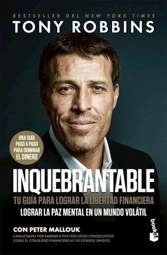 Portada del libro “Inquebrantable” de Tony Robbins, con su retrato sobre un fondo oscuro.