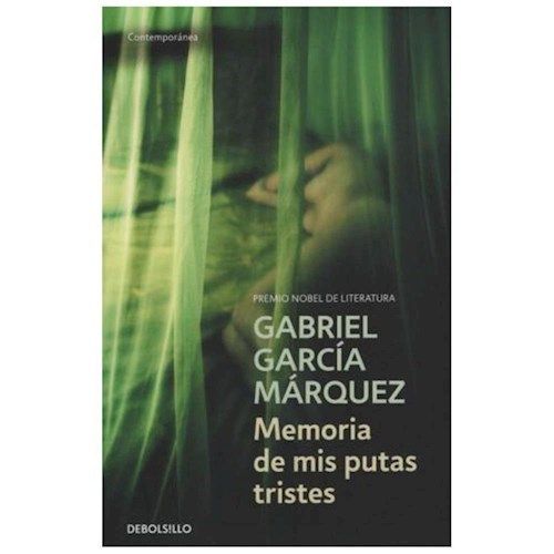 Book cover of Gabriel García Márquez’s Memoria de mis putas tristes, green-toned with a partially veiled face