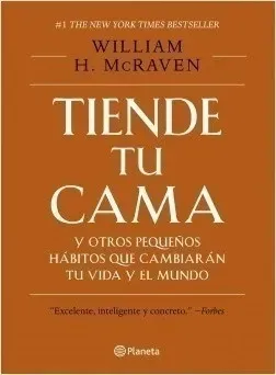 Portada del libro en color naranja con texto blanco: “Tiende tu cama” de William H. McRaven.