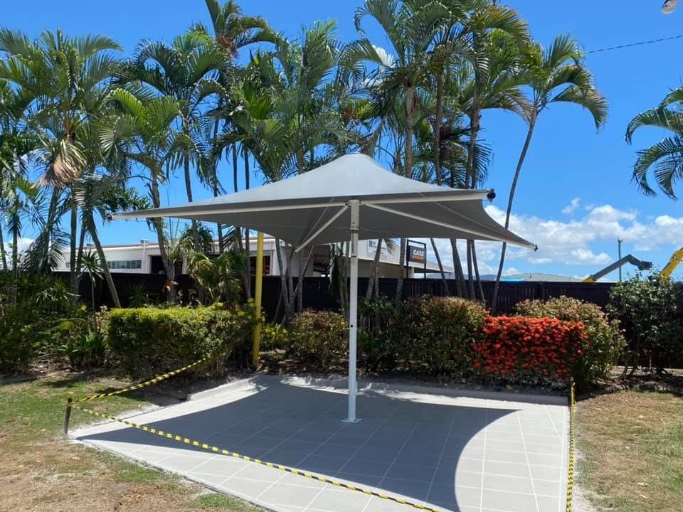 White Shade Structure In Park — Professional Shade Sail Installation in Maroochydore, QLD