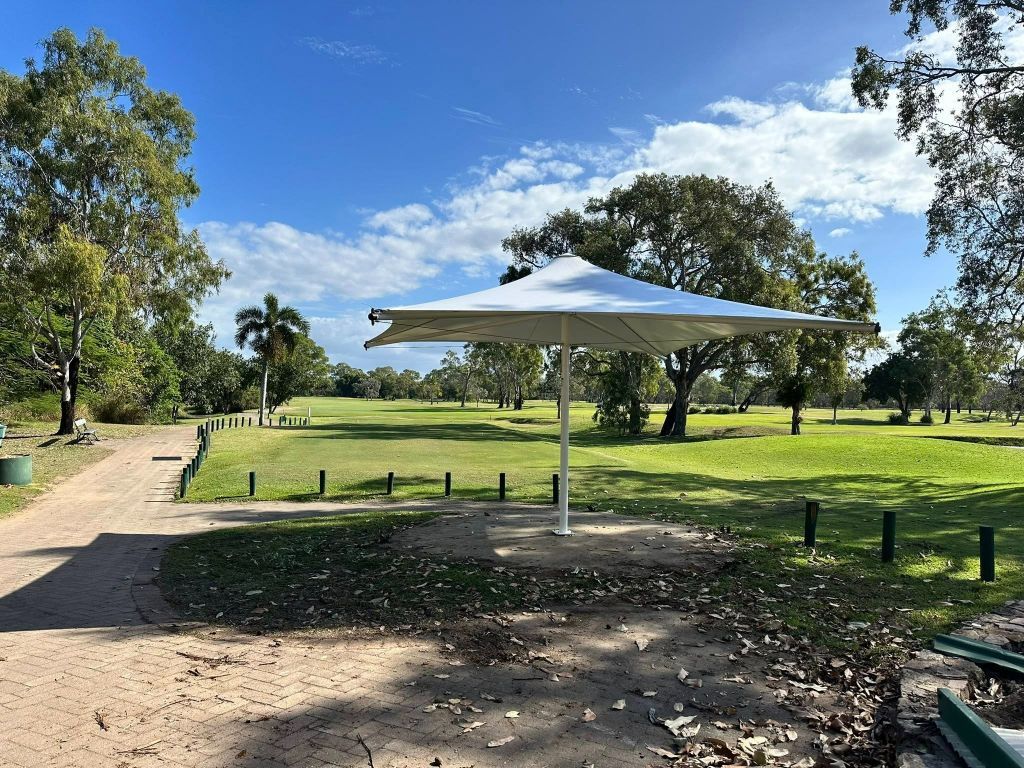 Hexagonal Shade Over Park Area — Professional Shade Sail Installation in Noosa, QLD