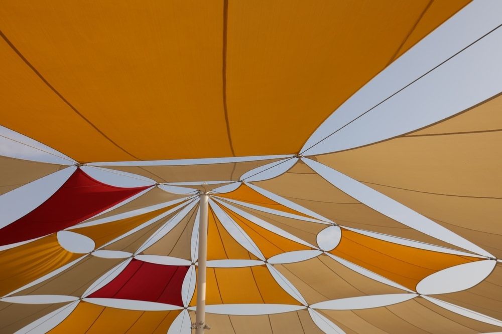 Overhead View of a Colorful Shade Structure — Professional Shade Sail Installation in Maroochydore, QLD