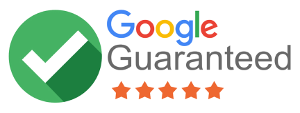 A google guaranteed logo with a check mark and five stars.