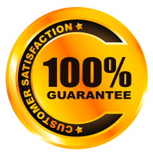 A 100 % customer satisfaction guarantee sticker on a white background