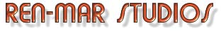 Red-brown stylized text reading “REN-MAR STUDIOS” on a light blue background