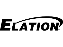 Elation logo in black with a sweeping arc over the wordmark on a white background