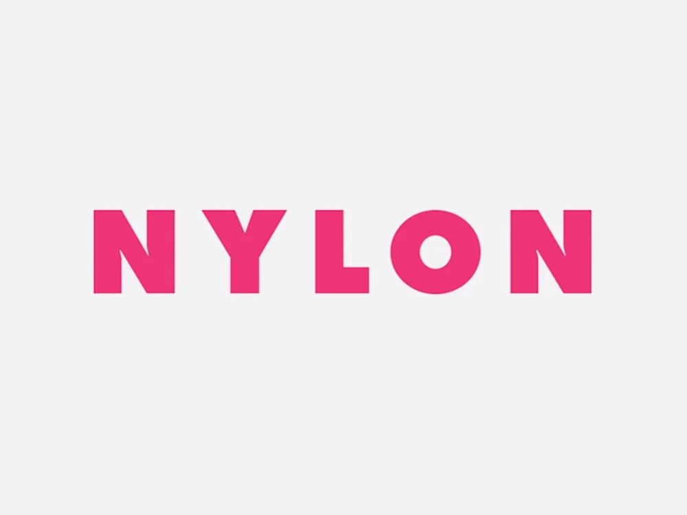 Pink “NYLON” logo on a white background