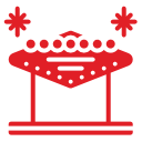 A red and white icon of a carnival ride with stars.