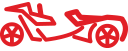 A red drawing of a motorcycle with wheels on a white background.