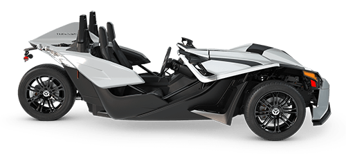 A silver and black slingshot is shown on a white background.