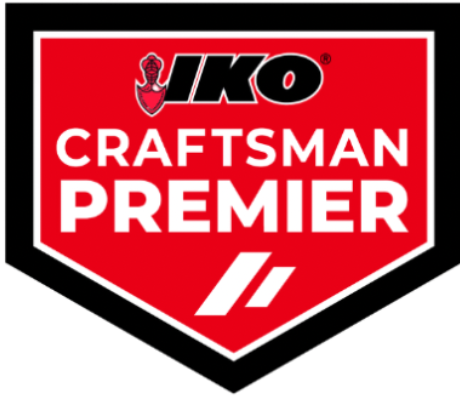 Phoenix Storm Restoration is IKO Craftsman Premier Certified IKO Craftsman Premier roofing shingle logo: red background, white text, black border.