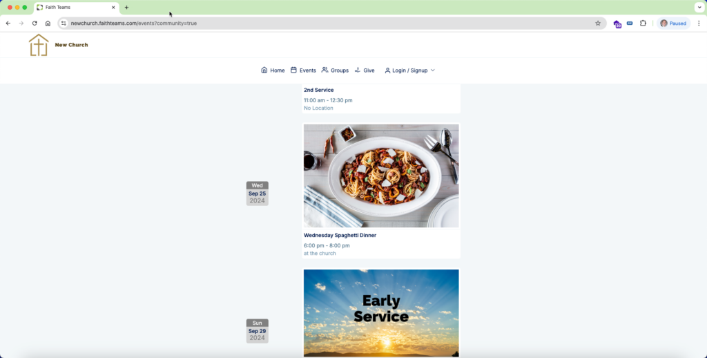 Webpage with food photo and “Early Services” banner cards on a white background