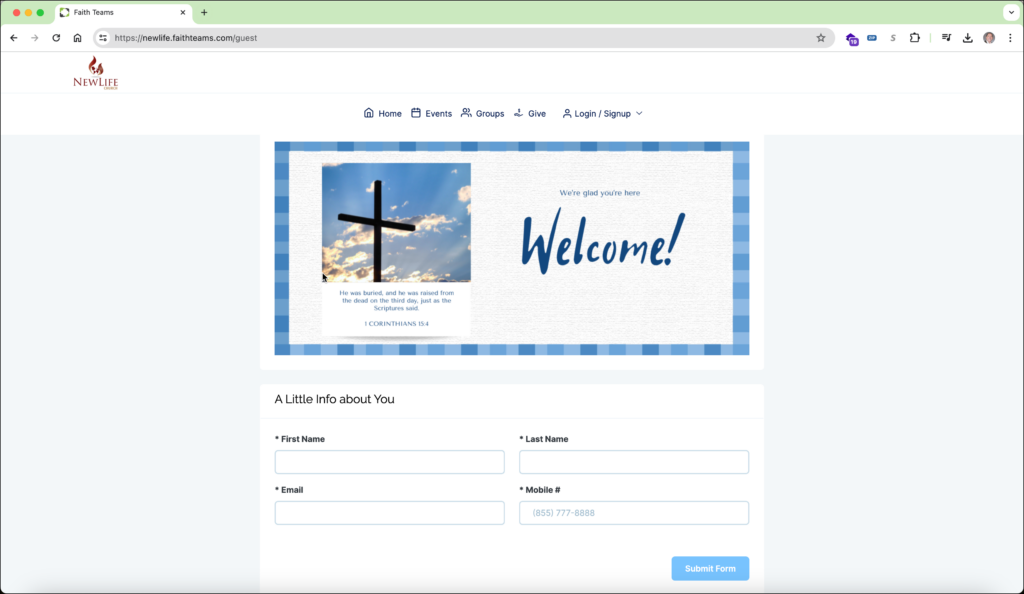 Website login page with blue “Welcome!” banner and sign-in form fields