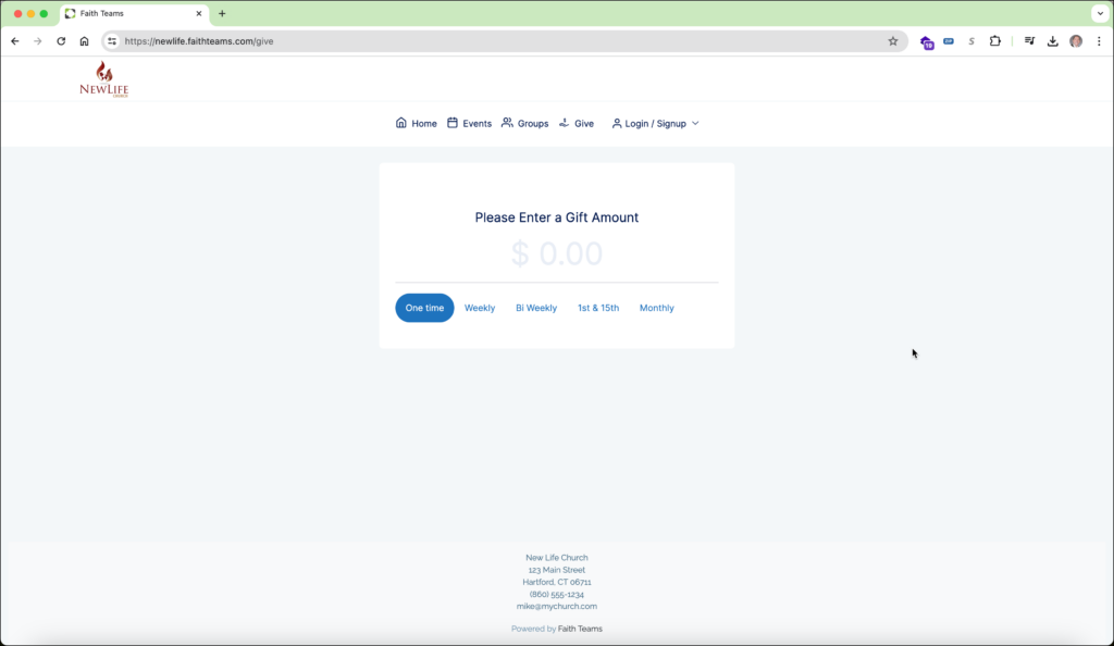 Browser window showing a mostly blank white webpage with a centered login/verification card and blue button.