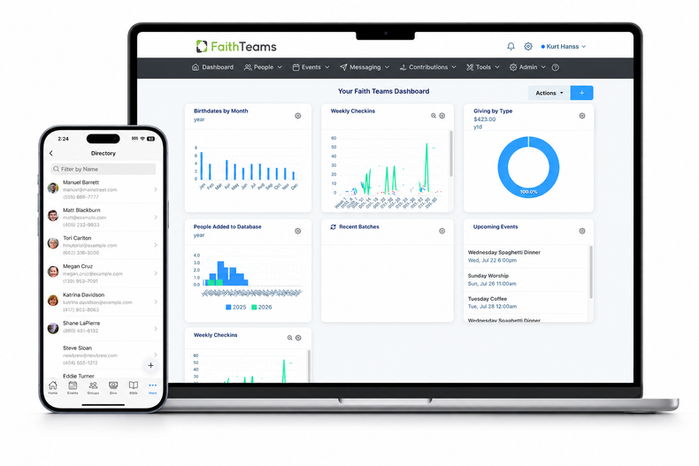Laptop and phone showing a clean analytics dashboard with charts and graphs