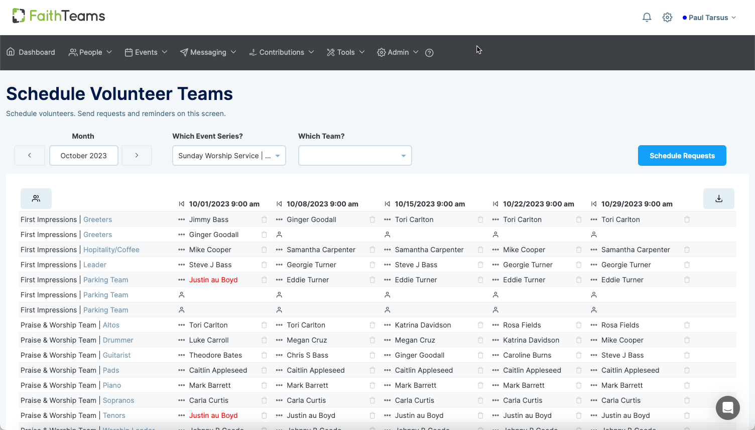 Dashboard showing a “Scheduled Venue Tours” table with filters and a blue action button.