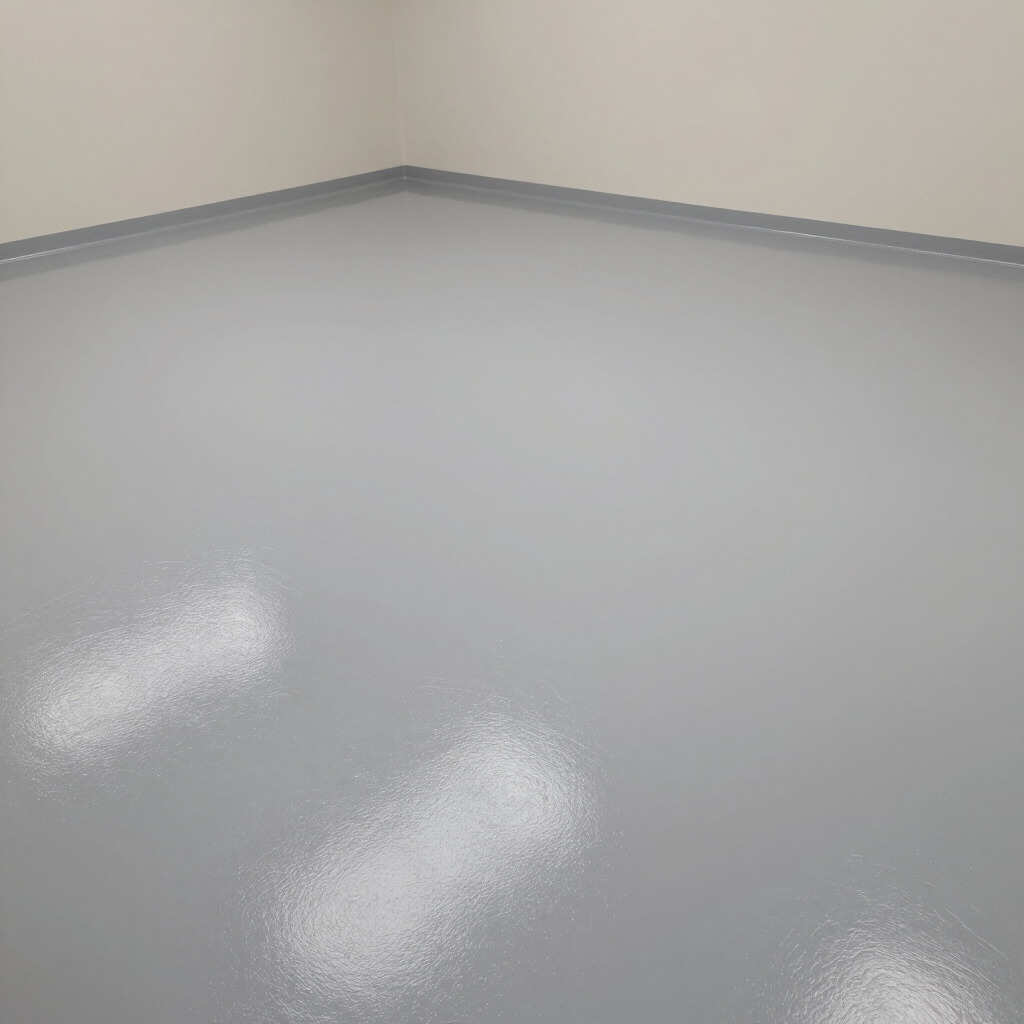 Empty light gray room corner with glossy floor reflections