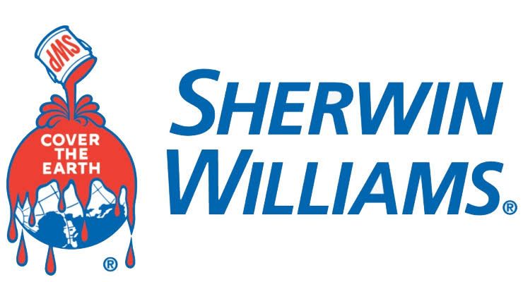 Sherwin-Williams logo with red paint can mascot and blue company name