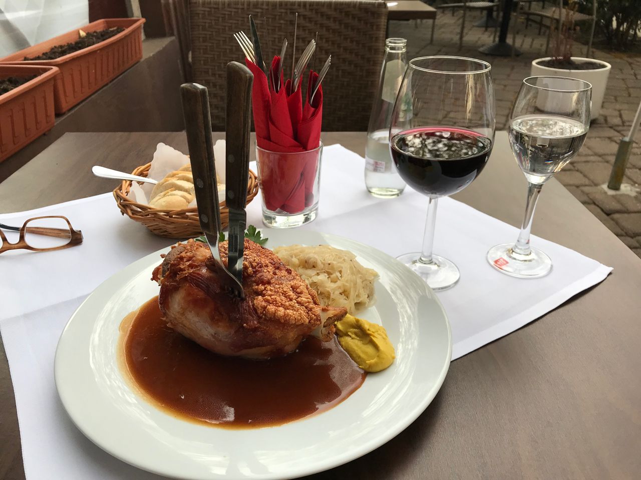 German food with red wine
