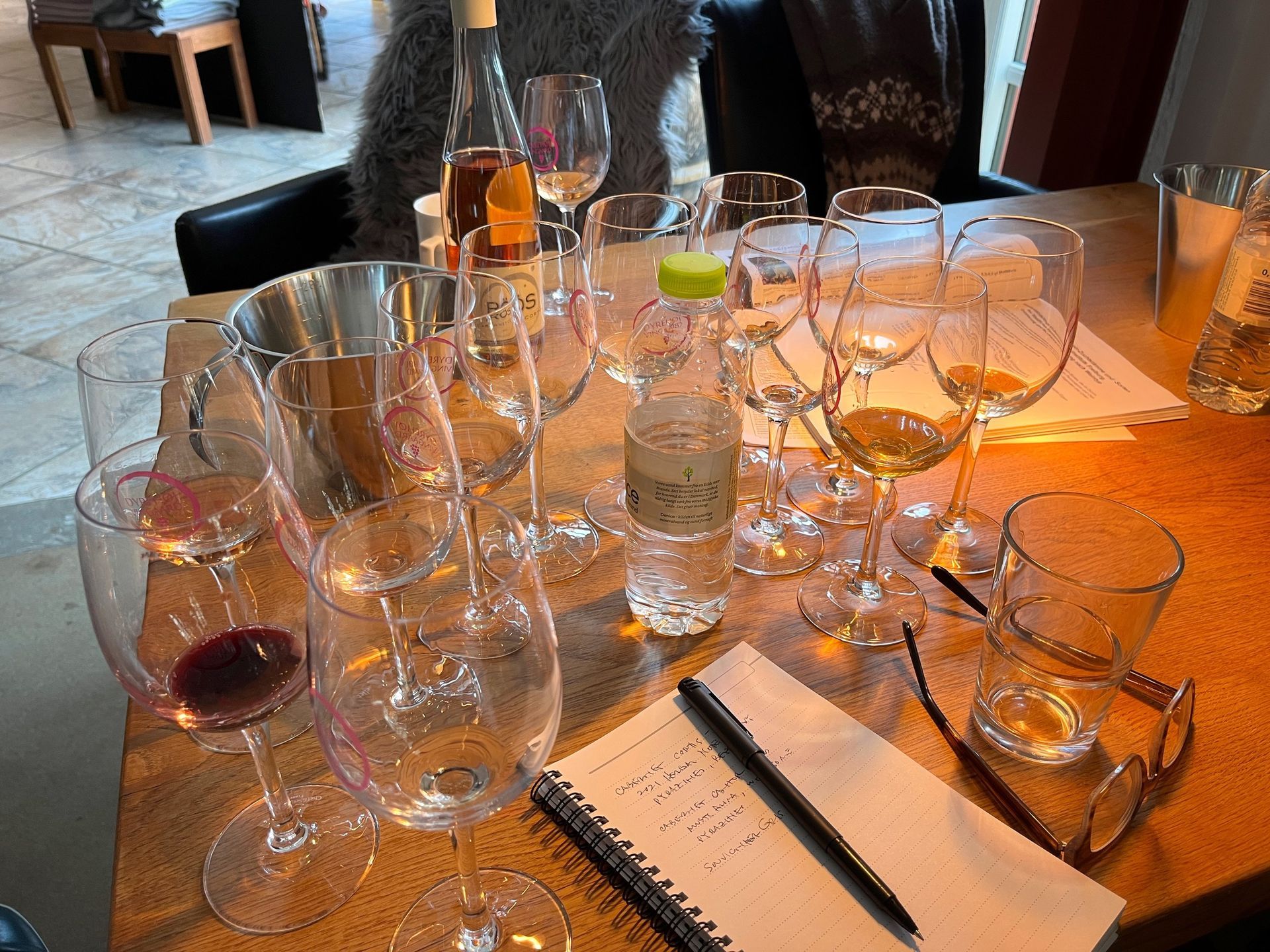 wine tasting glasses and notes