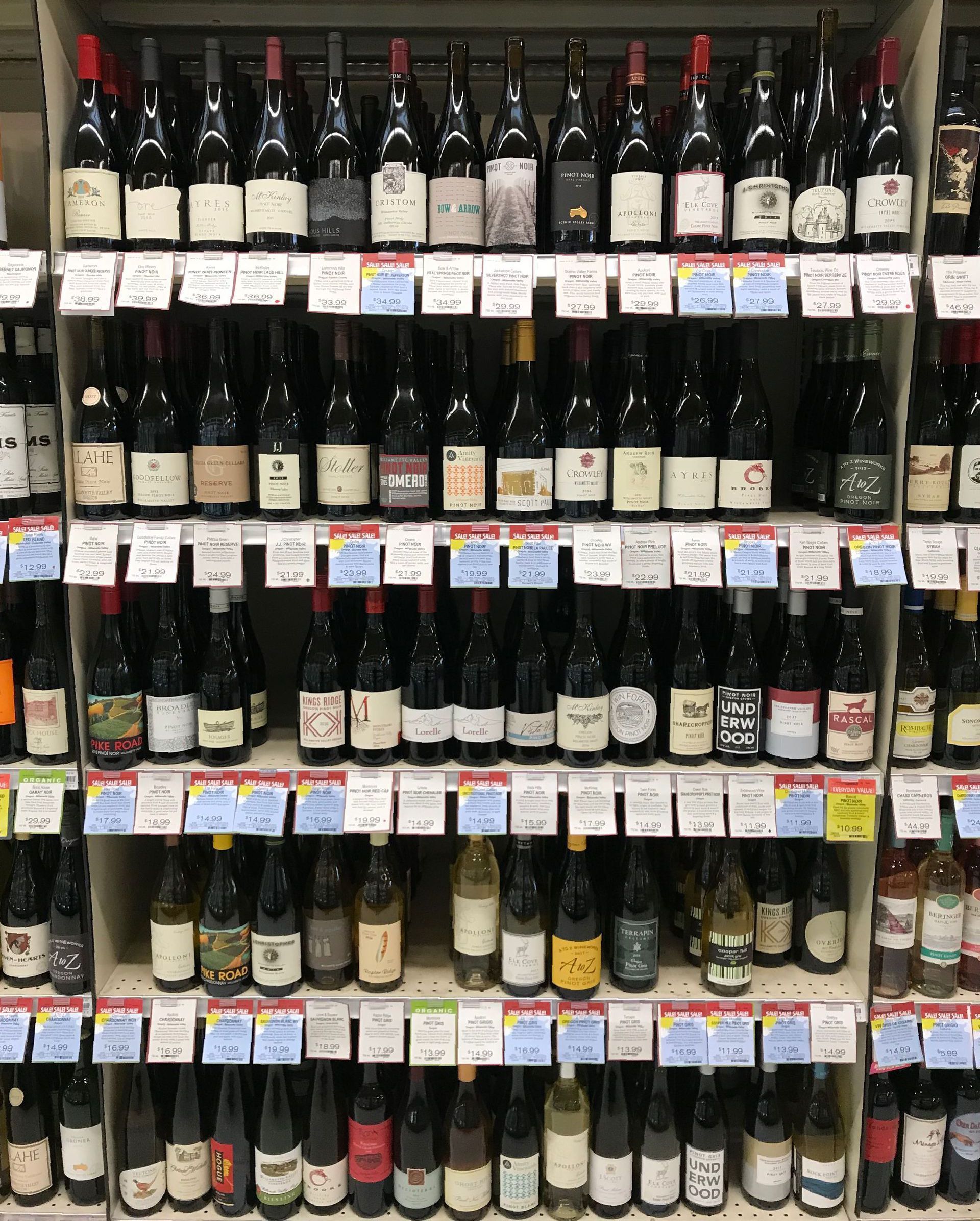 many wines on shelf