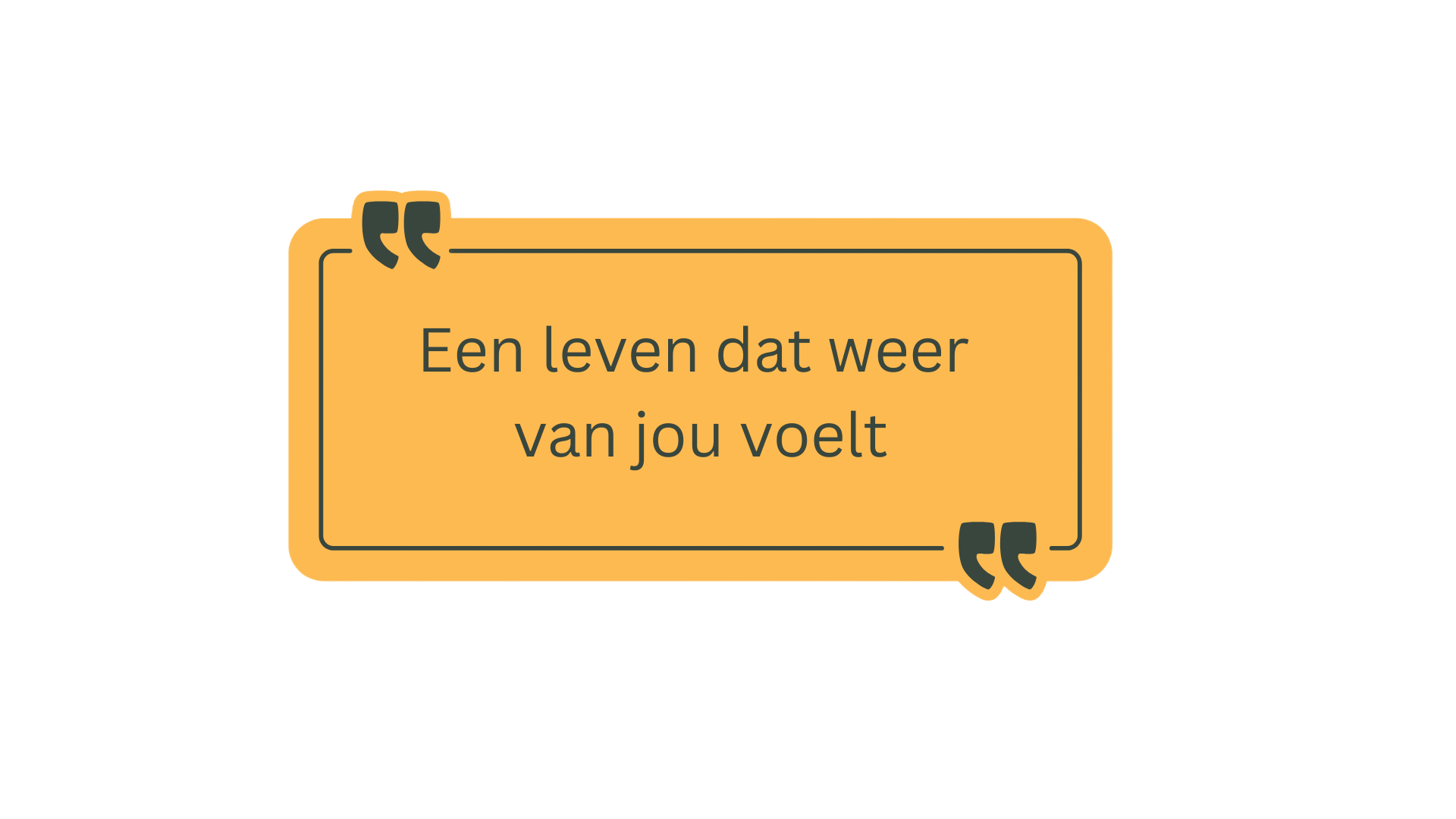 A yellow text box with quote marks containing the Dutch text: