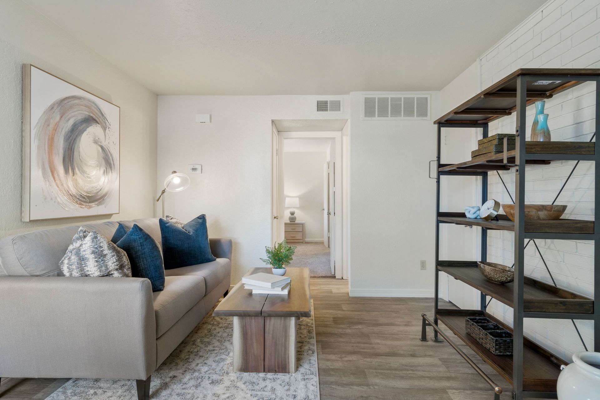living room with shelving