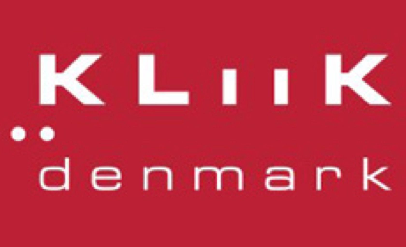 A red background with white letters that say klik denmark
