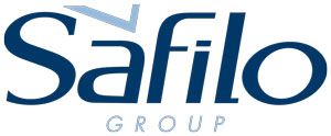 The logo for safilo group is blue and white.
