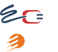 Two logos: Top one is a stylized 