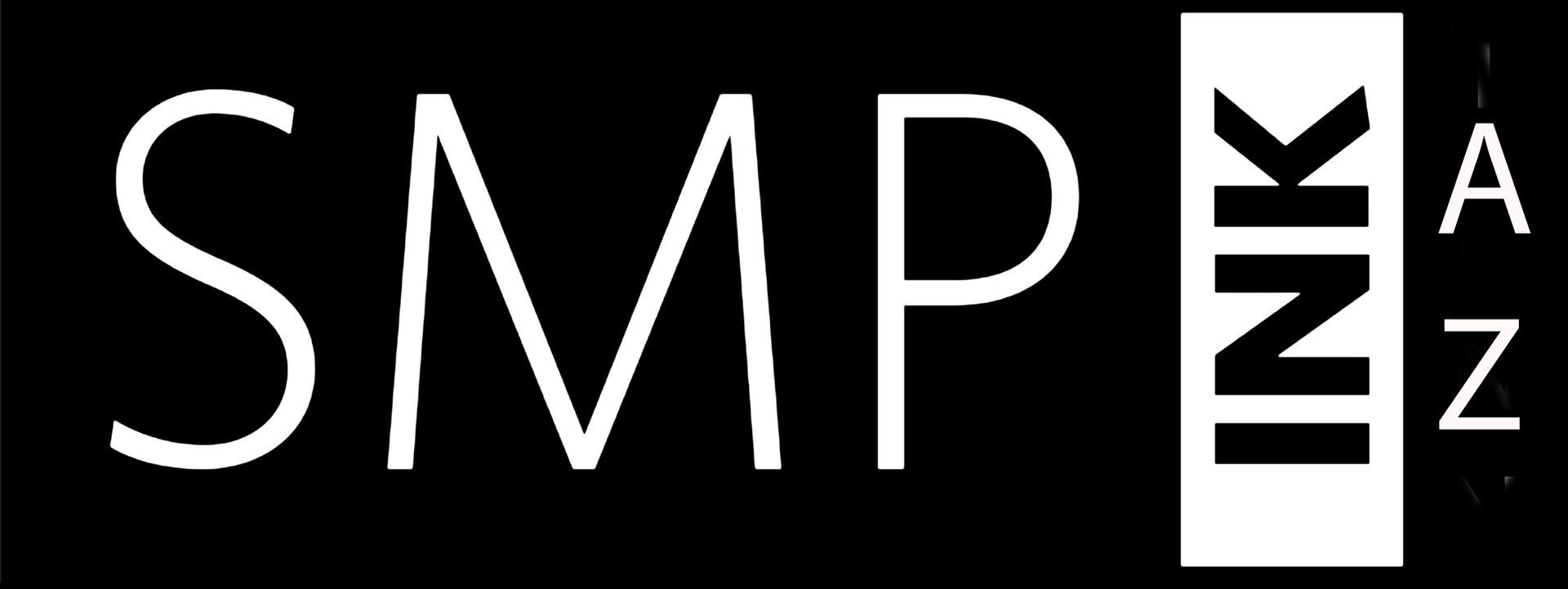 Black logo with white letters “SMP INK” and smaller “AZ” on the right.