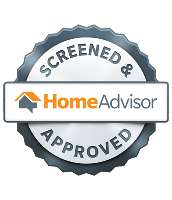 A screened and home advisor approved seal on a white background