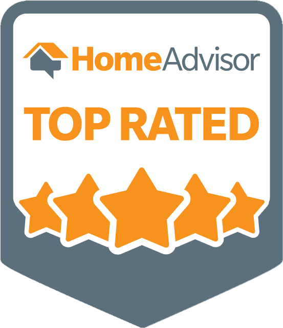 A badge that says home advisor top rated with four stars
