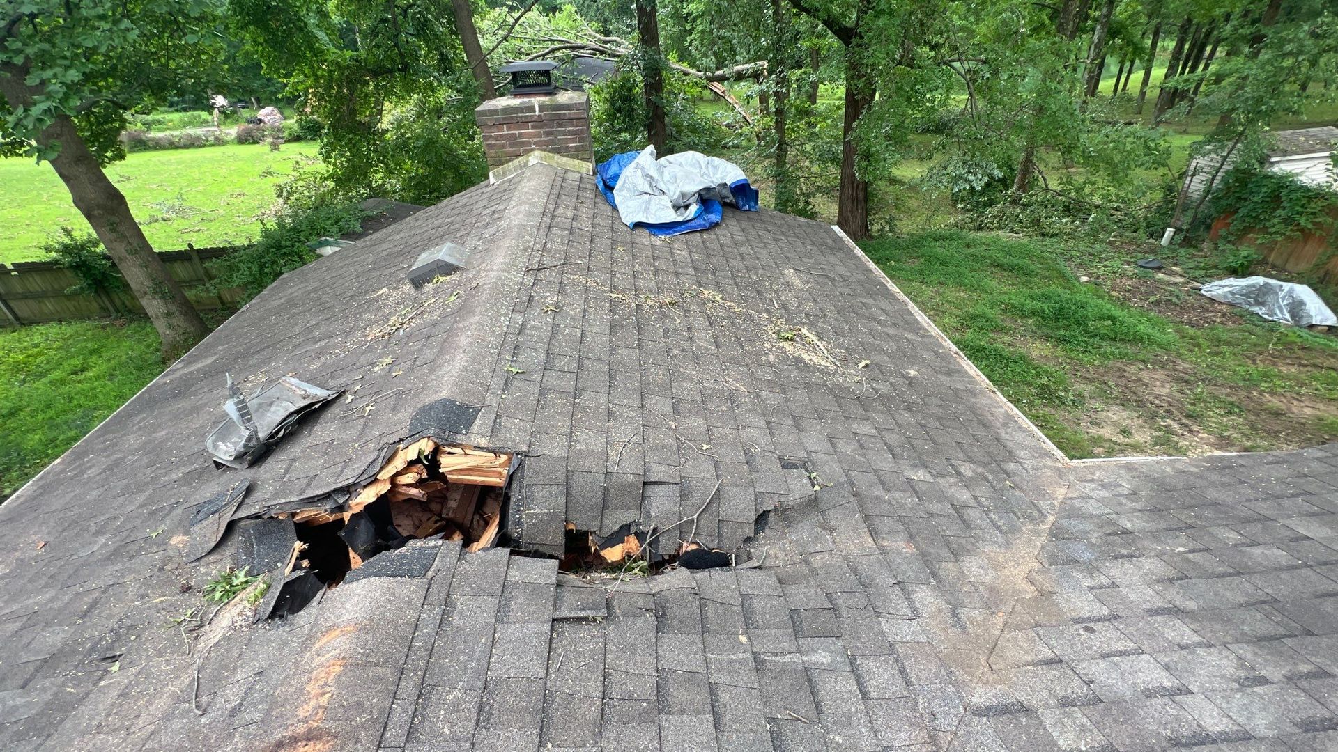 A roof with a hole in it.