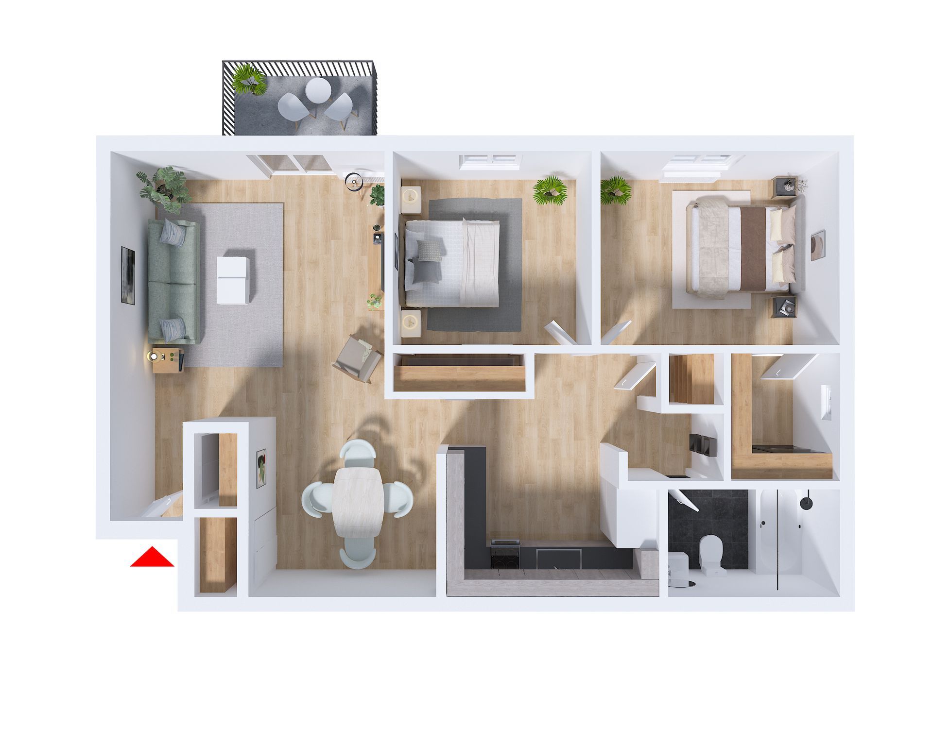 An aerial view of a floor plan of a house.