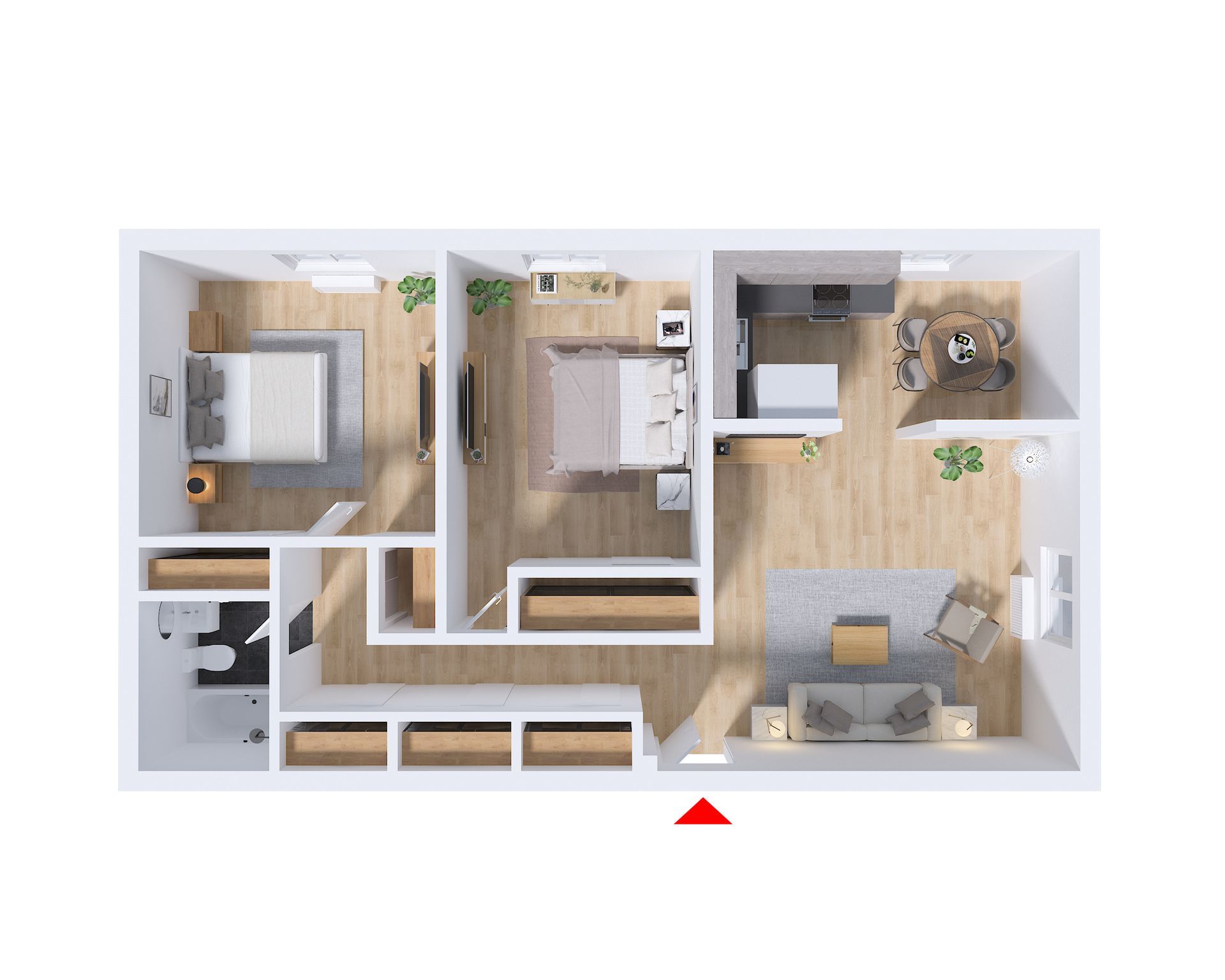 An aerial view of a floor plan of a house.