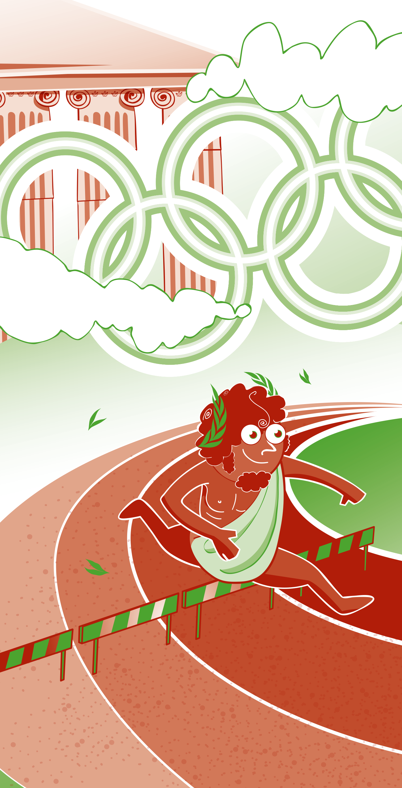 Illustratie voor magazine ‘Kidspas’ hordeloper in oude griekenland