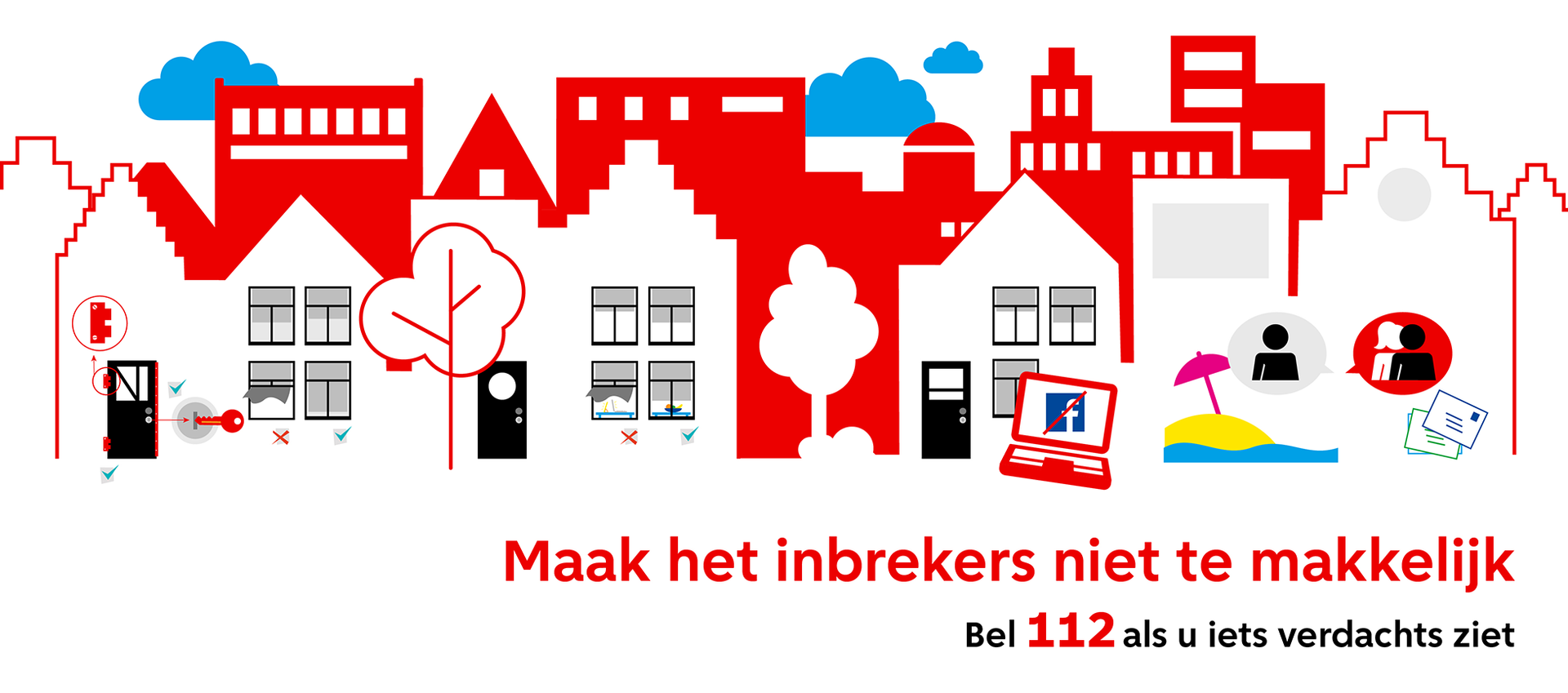 Illustratie ‘Maak het inbrekers niet gemakkelijk’ voor anti-inbraakcampagne gemeente Amsterdam