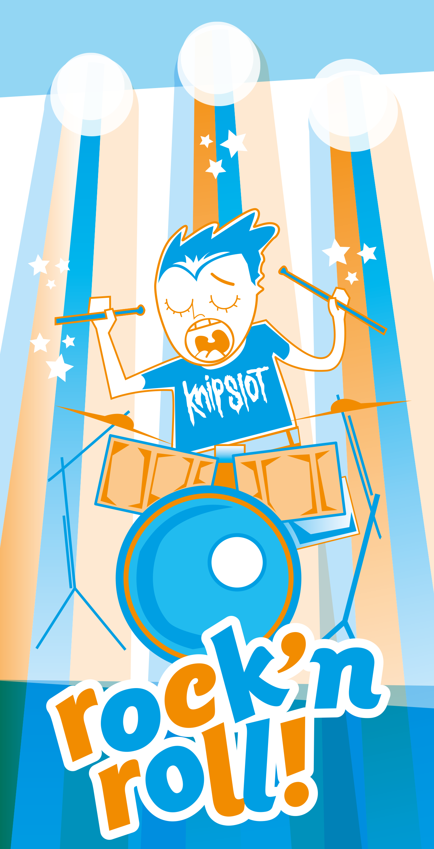 Illustratie voor magazine ‘Kidspas’ drummer heeft knipslot shirt ipv slipknot