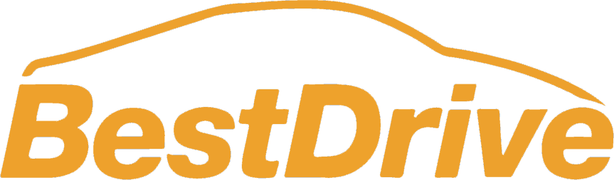 Logo di BestDrive, una società di autonoleggio, con il contorno di un'auto e testo arancione.