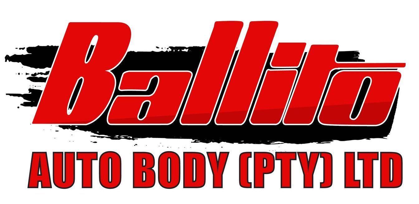 A red and black logo for ballito auto body pty ltd