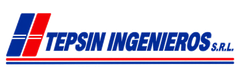 Logotipo de TEPSIN Ingenieros SRL con una marca geométrica roja y azul y texto azul en cursiva sobre fondo blanco.