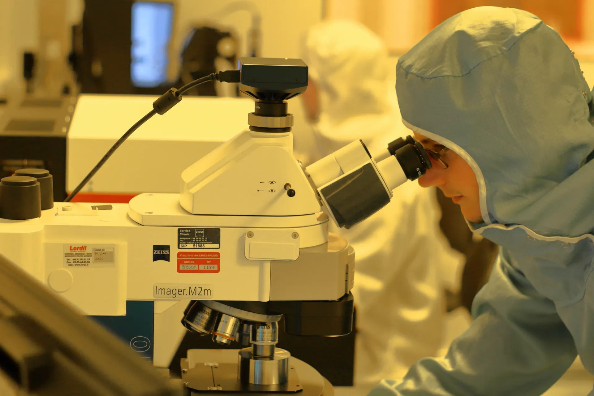 Personne regardant dans un microscope