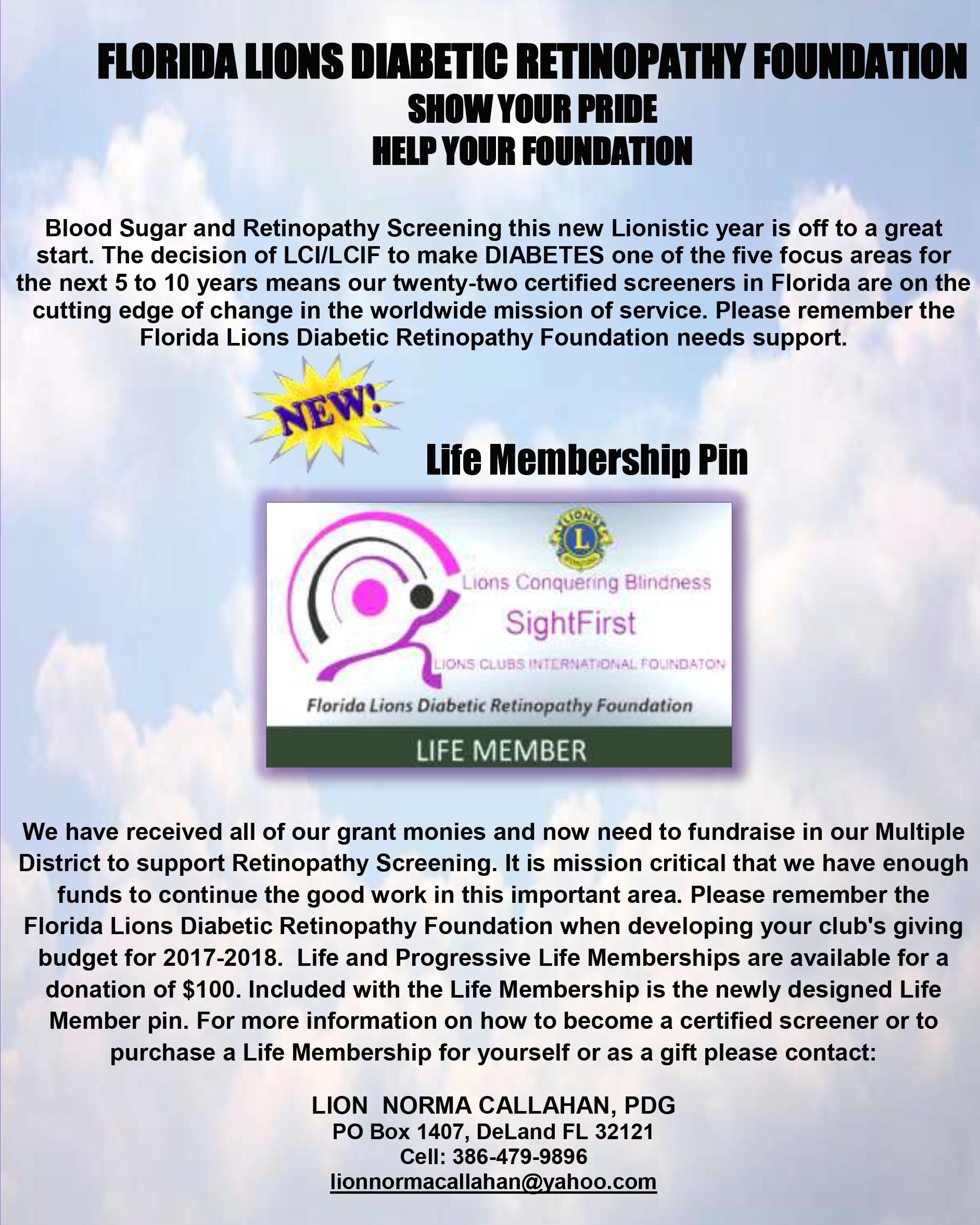 An advertisement for the florida lions diabetic retinopathy foundation