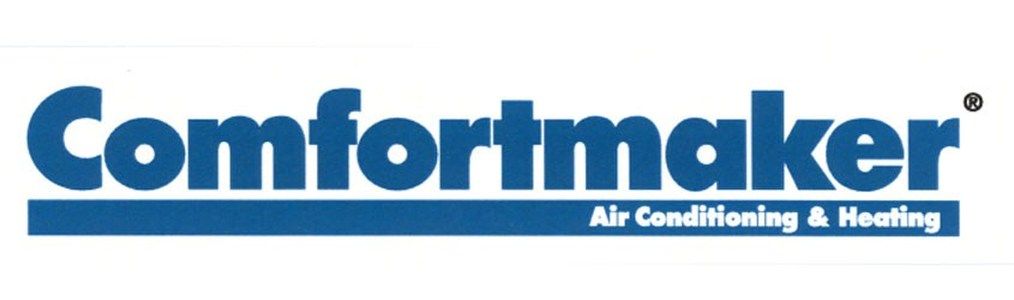 Comfortmaker logo: blue text on a blue background,
