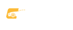 Yellow car logo with motion lines.